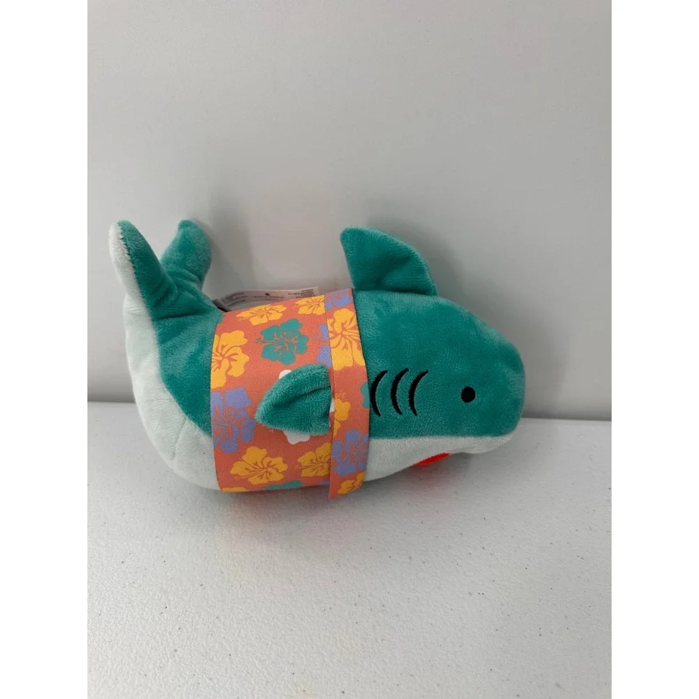 American Greetings Shark Plush Hawaiian Aloha Shirt 8 Inch Teal Blue Kids Toy